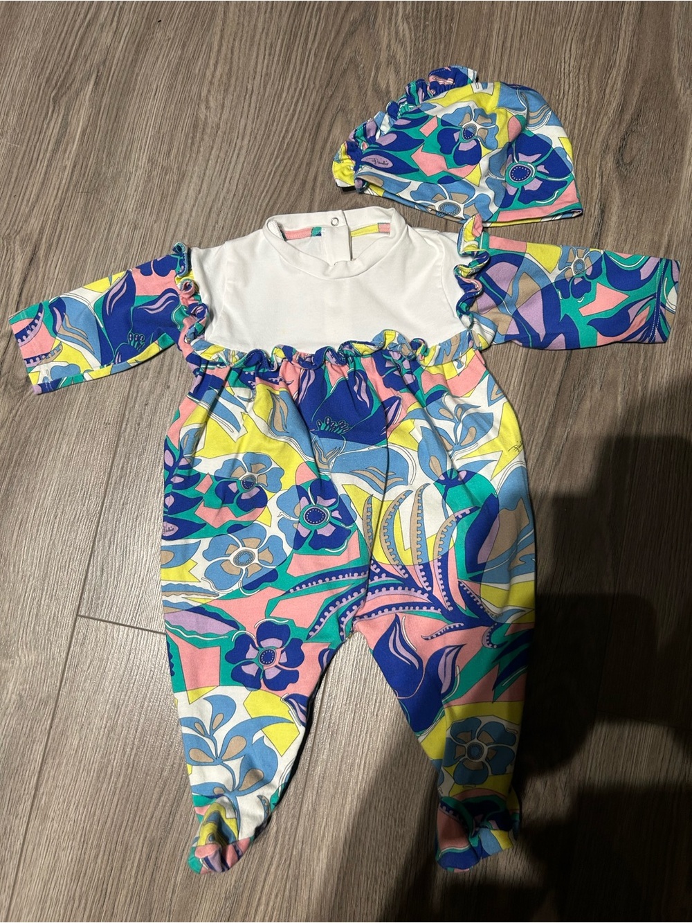 Emilio Pucci White Romper with Multicolor Floral Print